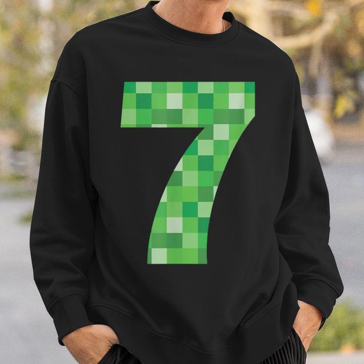 Green Pixel Number 7 7Th Birthday Gamer Number 7 Sweatshirt Gifts for Him