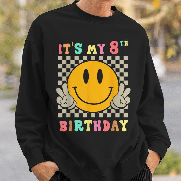 Groovy Hippie Smile Face It's My 8Th Birthday Happy 8 Year Sweatshirt Gifts for Him