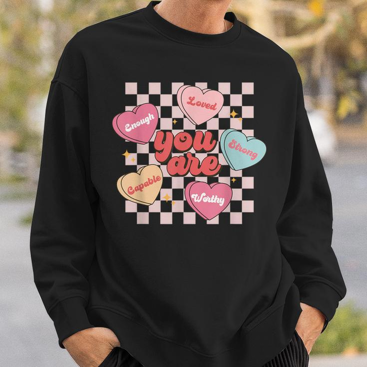 Groovy You Are Loved Worthy Chosen Trendy Valentines Day Sweatshirt Gifts for Him