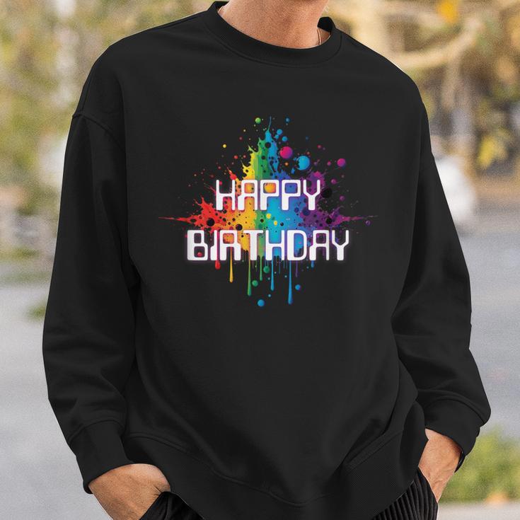 Happy Birthday Regenbogenfarbe Splash Neon Rot Orange Blau Top Sweatshirt Geschenke für Ihn