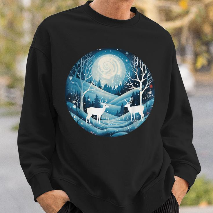 Happy Winter Scenery At Night With Animals And Snow Costume Sweatshirt Gifts for Him