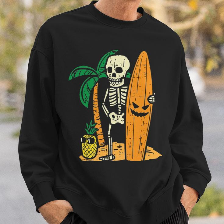Hawaii Surfer Skeleton Cool Chill Halloween Beach Sweatshirt Gifts for Him