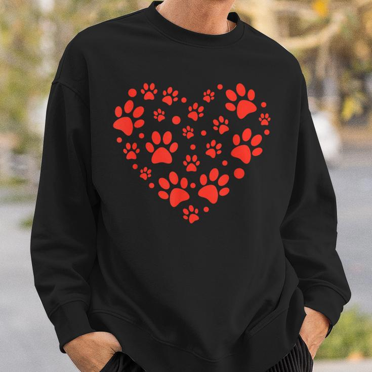 Heart Paw Print Valentines Cute Dog Love Doggie Puppy Lover Sweatshirt Gifts for Him