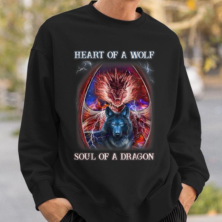 Heart Of Wolf Soul Of A Dragon Cool Dragon Wolf Warrior Sweatshirt Gifts for Him