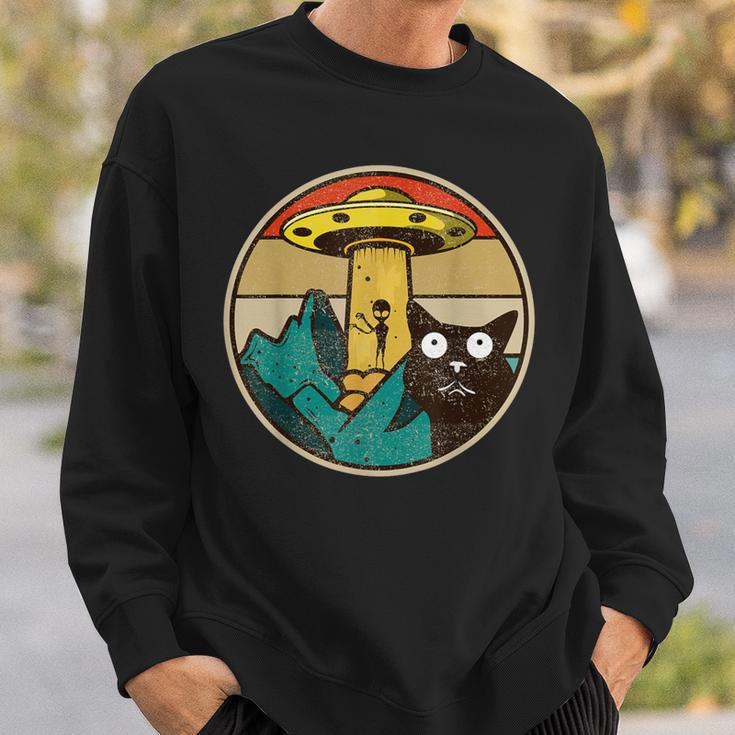 Herren Sweatshirt mit Alien-UFO-Katzen, Vintage-Stil, Lustiges Design Geschenke für Ihn