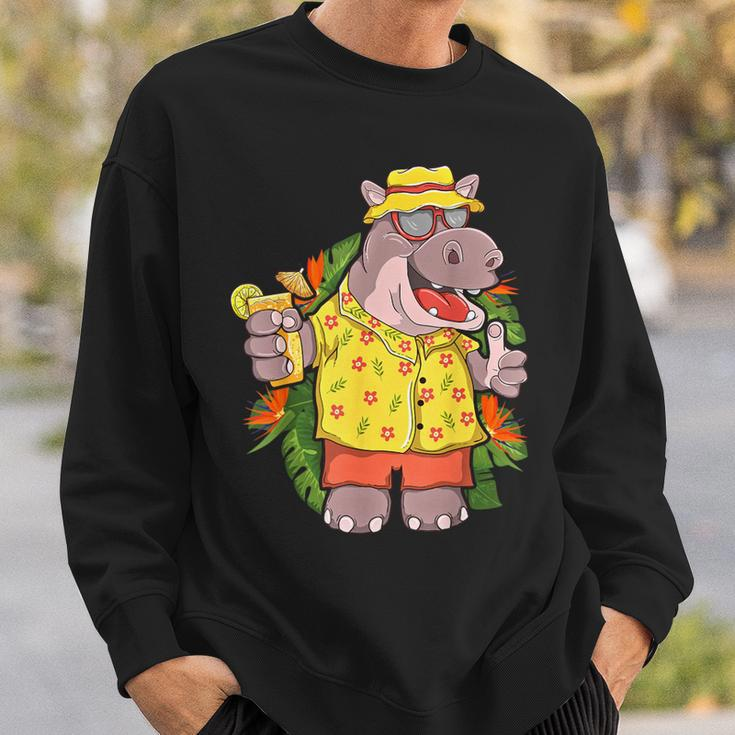 Hippo In Hawaiian Outfit And Shades Vacation Sweatshirt Gifts for Him