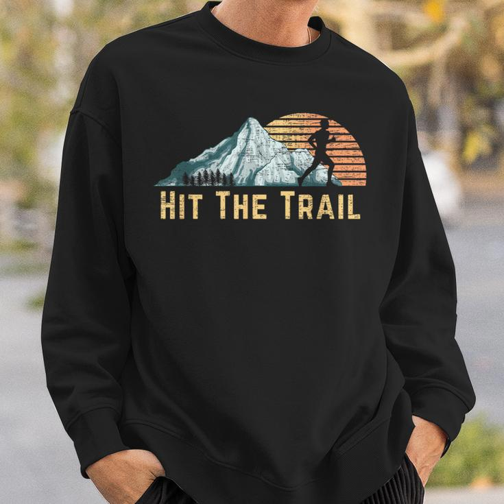 Hit The Trail Vintage Mountain Runner Retro Trail Running Sweatshirt Gifts for Him