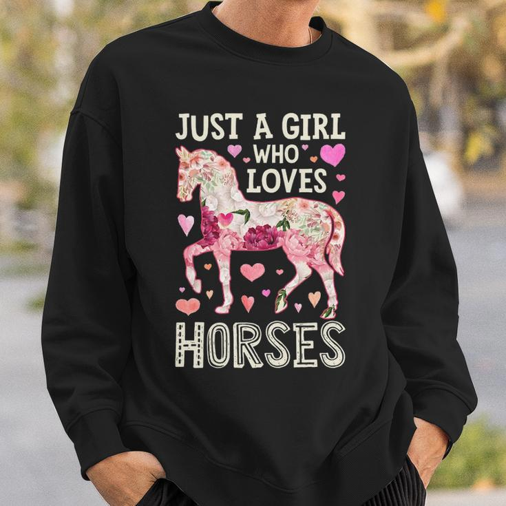 Horse Just A Girl Who Loves Horseback Riding Farm Flower Sweatshirt Gifts for Him