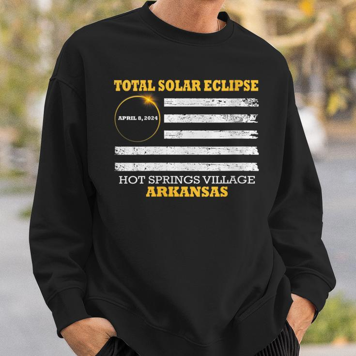 Hot Springs Village Arkansas Solar Eclipse 2024 Us Flag Sweatshirt Gifts for Him