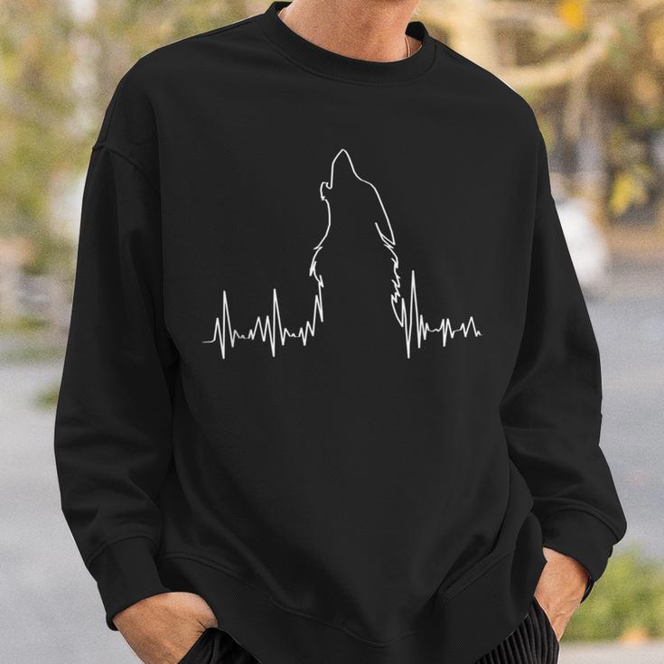 Howling Wolf Heartbeat Spirit Animal Wolf Sweatshirt Gifts for Him