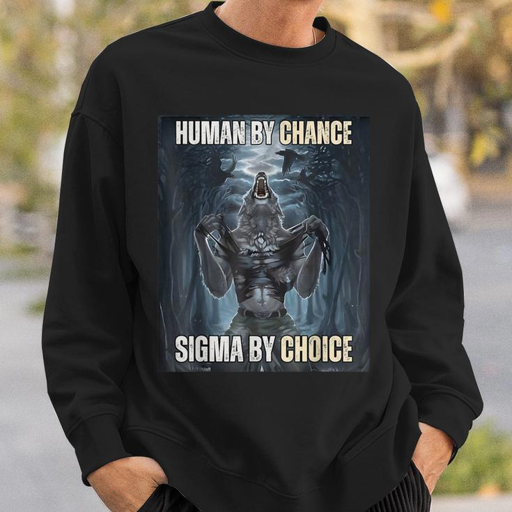 Human By Chance Sigma By Choice Cool Wolf Meme Sweatshirt Gifts for Him