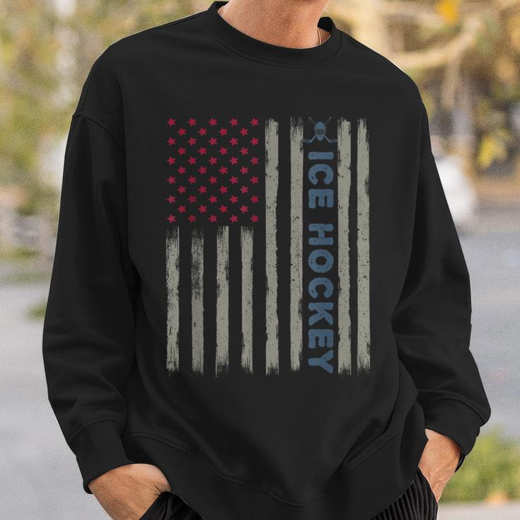 Ice Hockey American Flag Patriotic Usa 4Th Of July Vintage Sweatshirt Gifts for Him