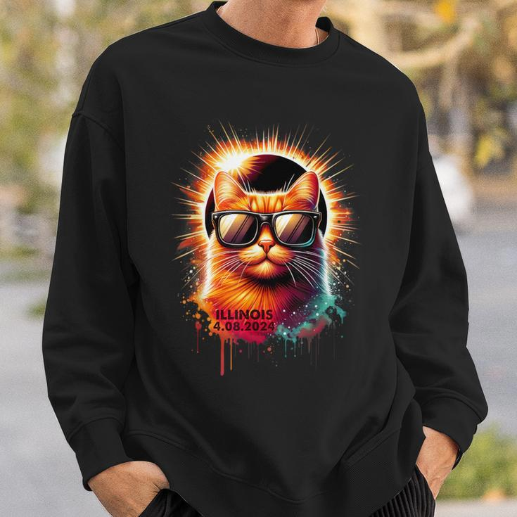 Illinois 2024 Total Solar Eclipse Cat Wearing Glasses Sweatshirt Gifts for Him