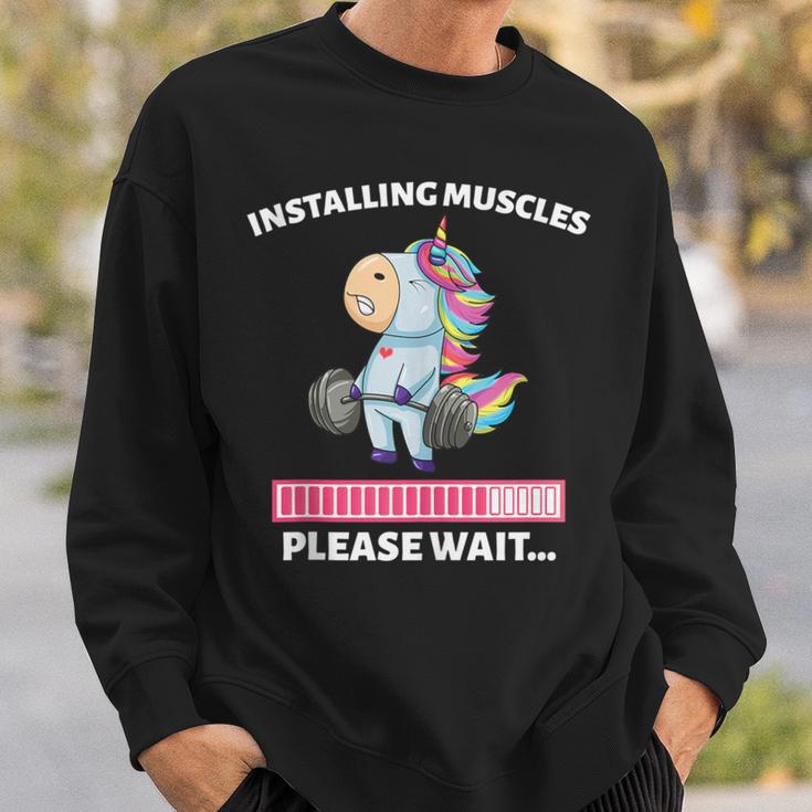 Installing Muscles Unicorn Weight Lifting Fitness Motivation Sweatshirt Gifts for Him