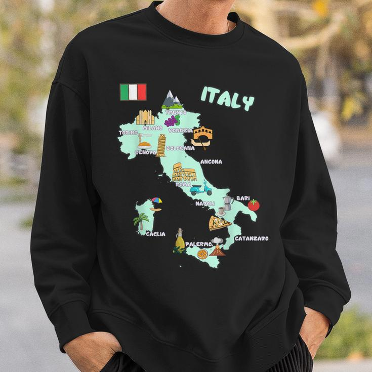 Italy Map Italian Landmarks Hand Drawn Symbols Cities Flag Sweatshirt Gifts for Him