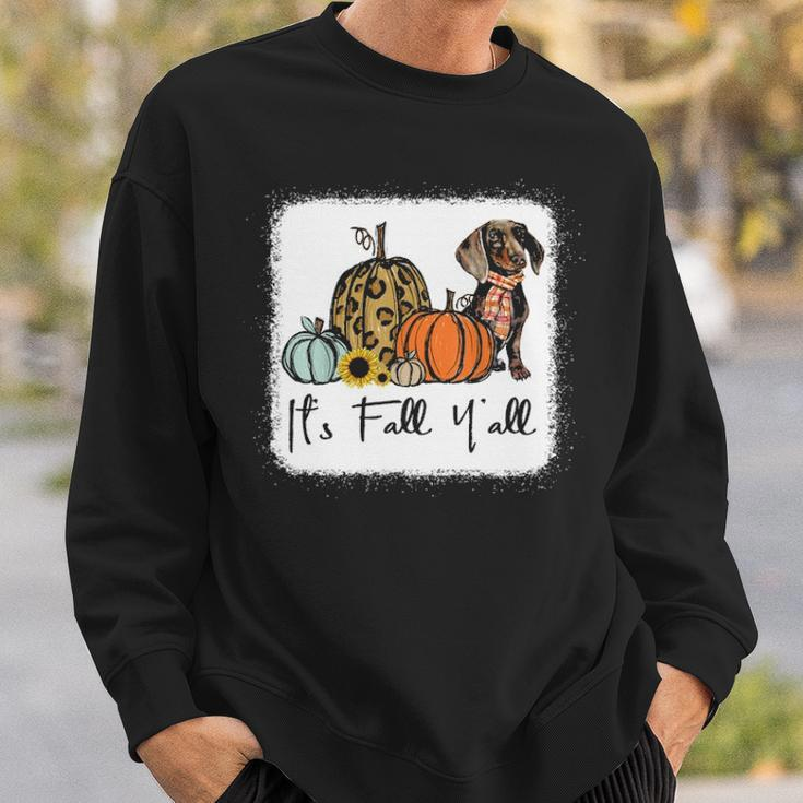 It's Fall Y'all Yellow Dachshund Dog Leopard Pumpkin Falling Sweatshirt Gifts for Him