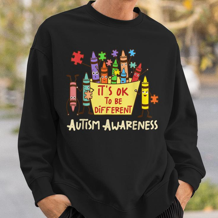 It’S Ok To Be Different Autism Awareness Crayons Teacher Sweatshirt Gifts for Him