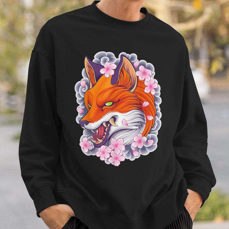 Japanese Fox Aesthetic Fox Sakura Anime Kitsune Sweatshirt Gifts for Him