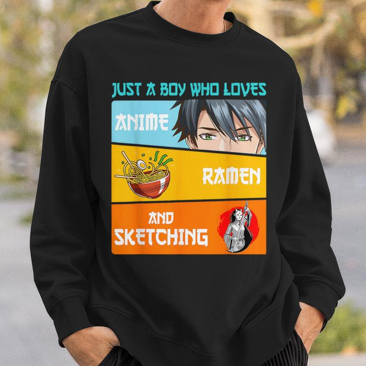 Just A Boy Who Loves Anime Ramen And Sketching Japan Anime Sweatshirt Gifts for Him