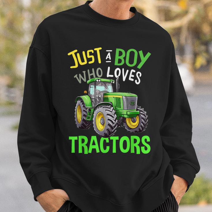 Just A Boy Who Loves Tractors Green Farm Tractor Trucks Sweatshirt Gifts for Him