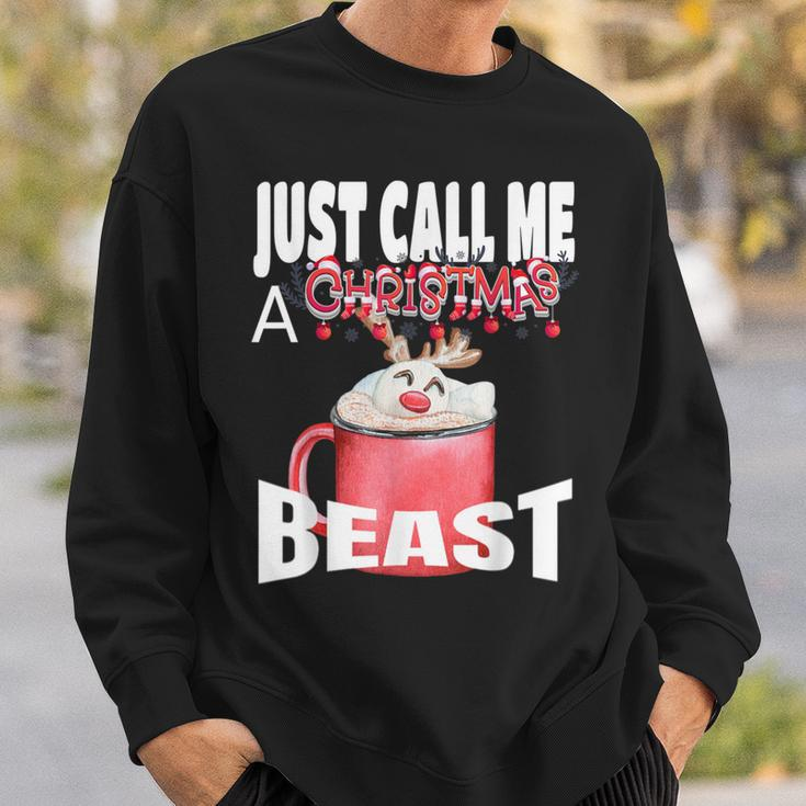 Just Call A Christmas Beast With Cute Deer In Cocoa Cup Sweatshirt Gifts for Him