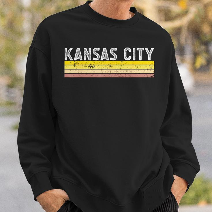 Kansas City Missouri Retro 3 Stripes Distressed Kansas City Sweatshirt Gifts for Him