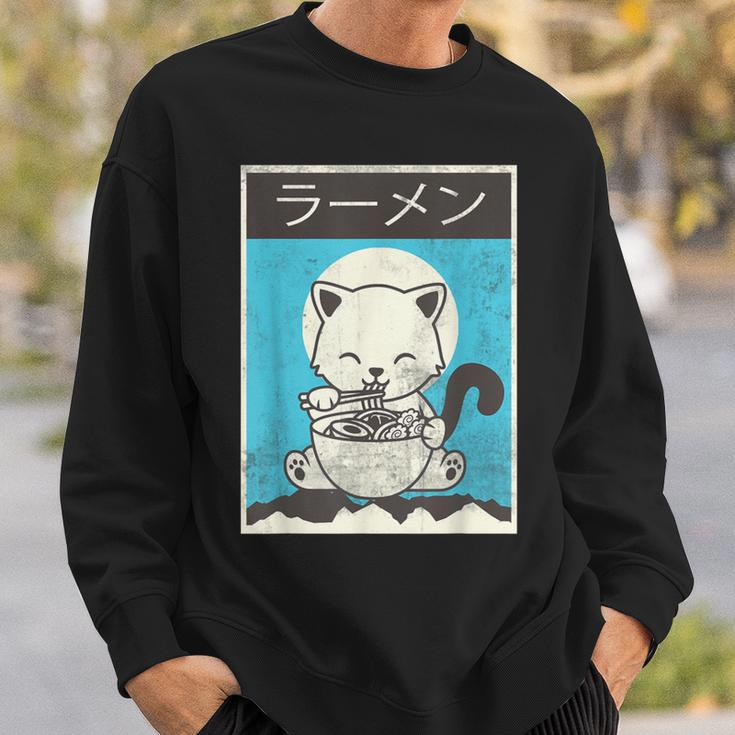 Kawaii Cat Ramen Noodle Cute Cat Vintage Retro Japanese Sweatshirt Gifts for Him