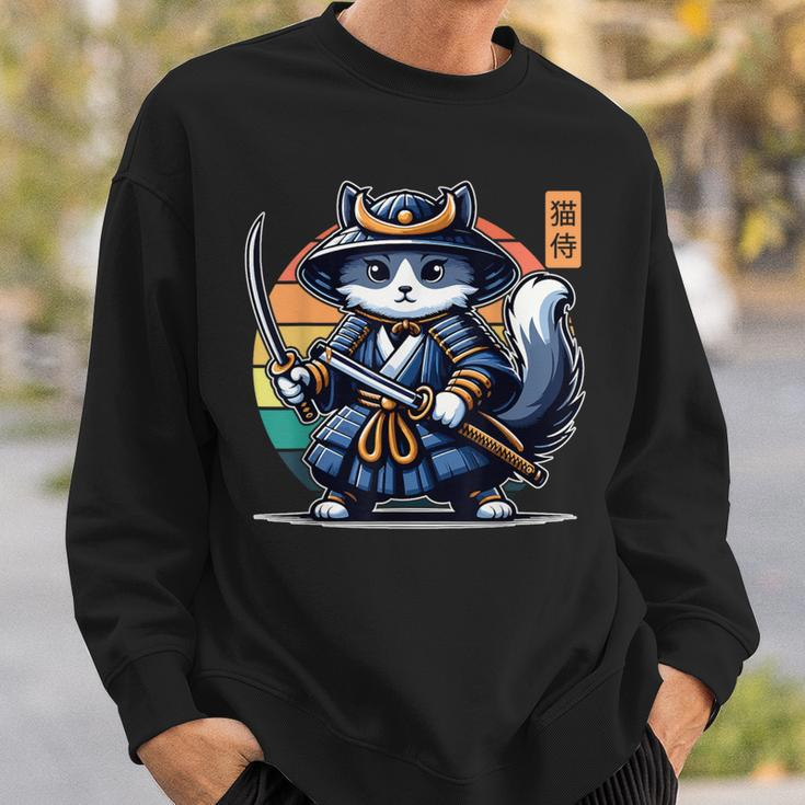 Kawaii Graphic Japanese Anime Manga Samurai Ninja Cat Sweatshirt Gifts for Him