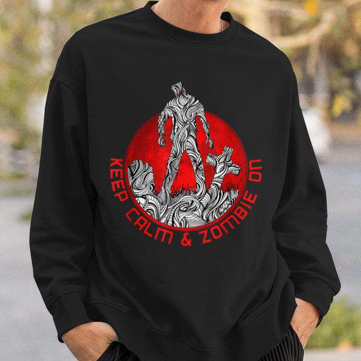 Keep Calm & Zombie On Dead Walking Graveyard Fullmoon Spooky Sweatshirt Gifts for Him