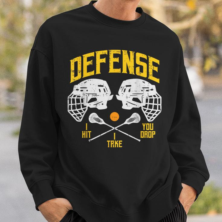 Lacrosse Defense I Hit Take You Drop Lax Player Boys Sweatshirt Gifts for Him