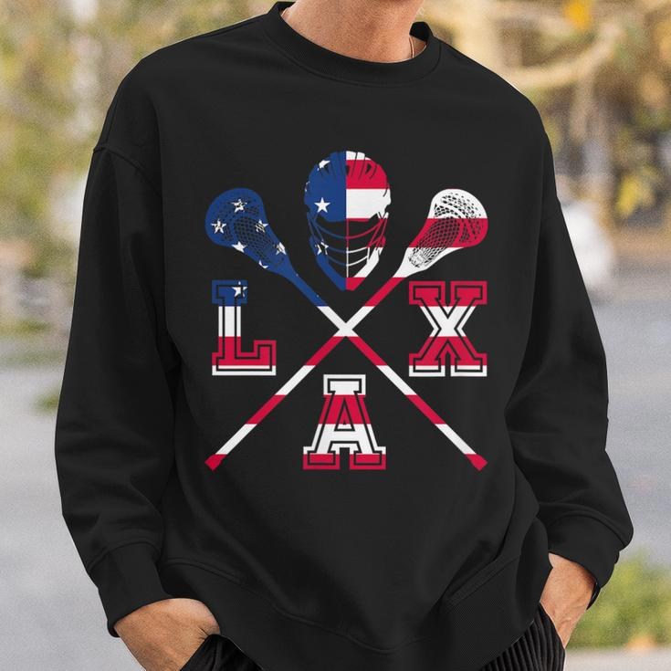 Lacrosse Outfit American Flag Lax Helmet & Sticks Team Sweatshirt Gifts for Him