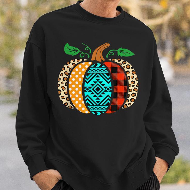 Leopard Print Pumpkin Plaid Aztec Southwest Teal Pumpkin Sweatshirt Gifts for Him