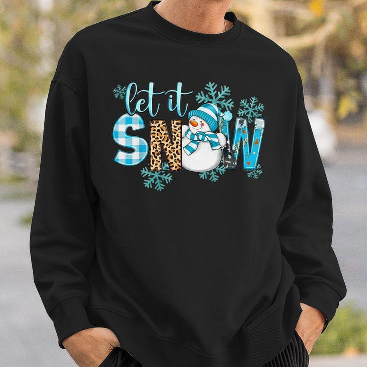 Let It Snow Christmas Snowman Snowflakes Xmas Holiday Pajama Sweatshirt Gifts for Him