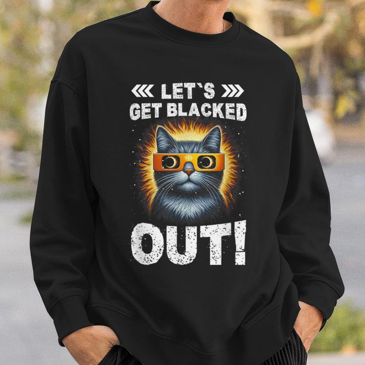 Let's Get Blacked Out Total Solar Eclipse 2024 Cat Lover Sweatshirt Gifts for Him