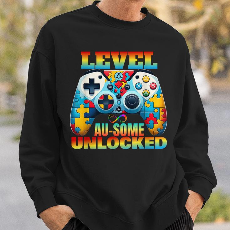 Level Au-Some Unlocked Video Game Controller Autism Sweatshirt Gifts for Him