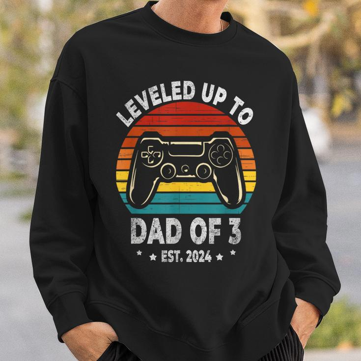 Leveled Up To Dad Of 3 Three Daddy Again 2024 Father's Day Sweatshirt Gifts for Him