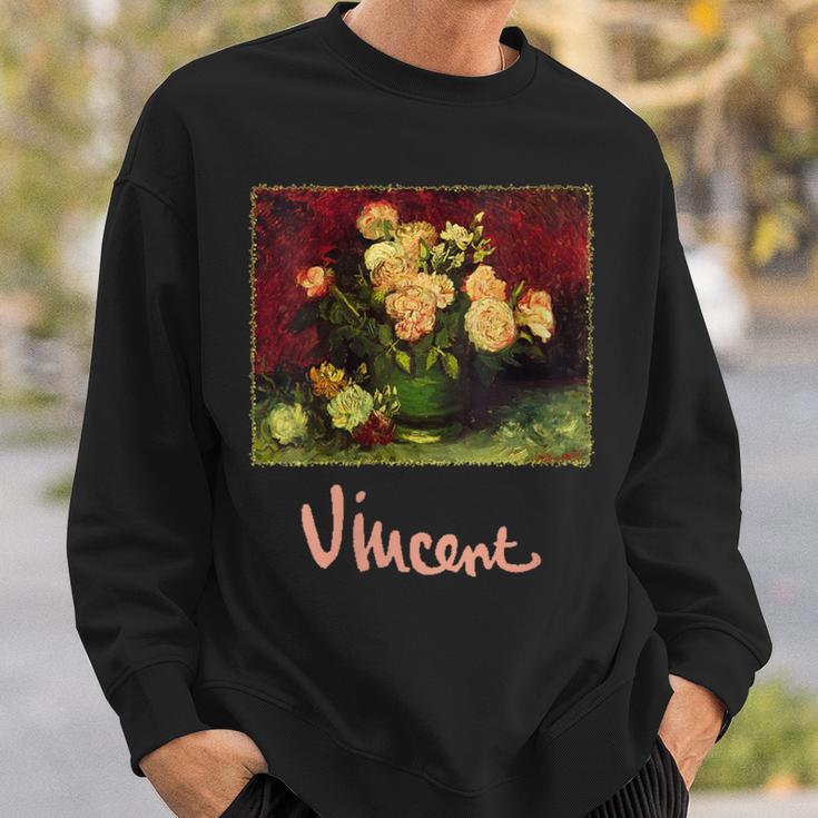 Still Life Bowl With Peonies And Roses By Vincent Van Gogh Sweatshirt Gifts for Him