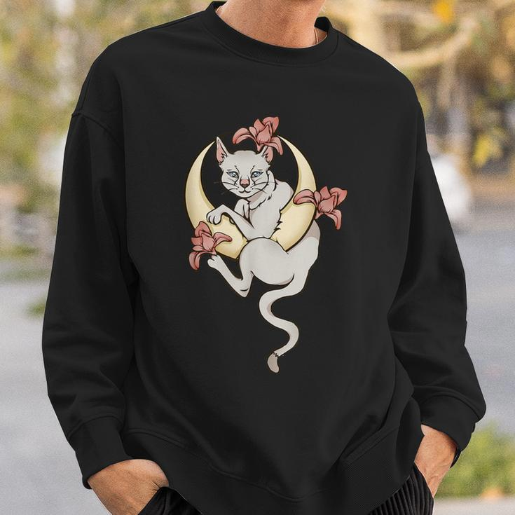 Lilie Flowers Celestial Cat In A Crescent Moon Sweatshirt Gifts for Him