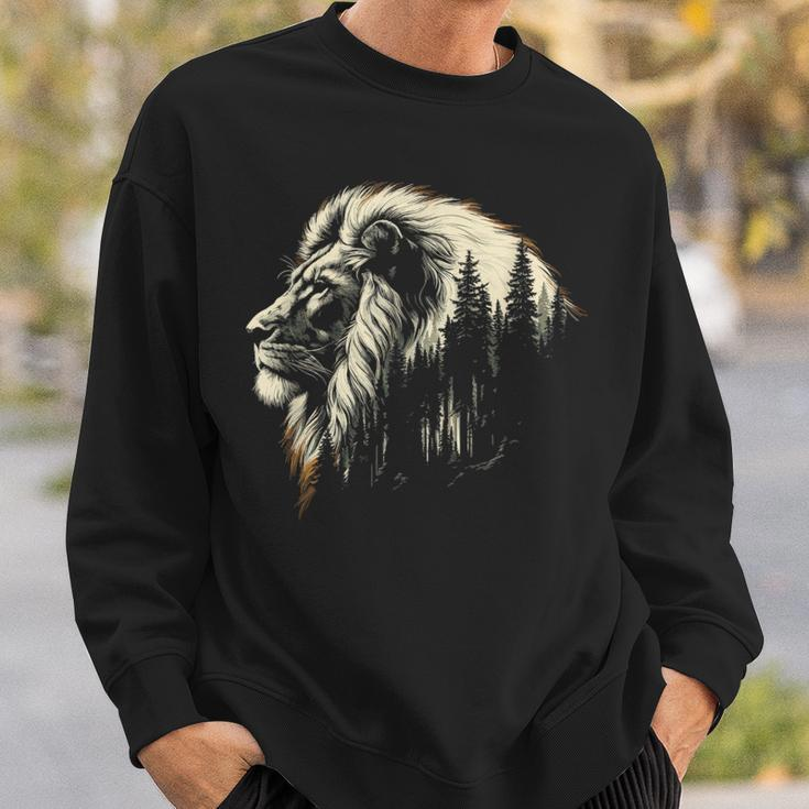 Lion Forest Graphic Vintage Lion King Illustration Animal Sweatshirt Gifts for Him