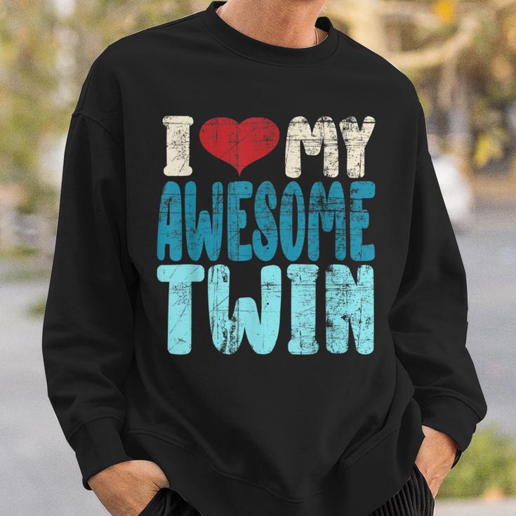 I Love My Awesome Twin Twins Brothers Matching Distressed Sweatshirt Gifts for Him