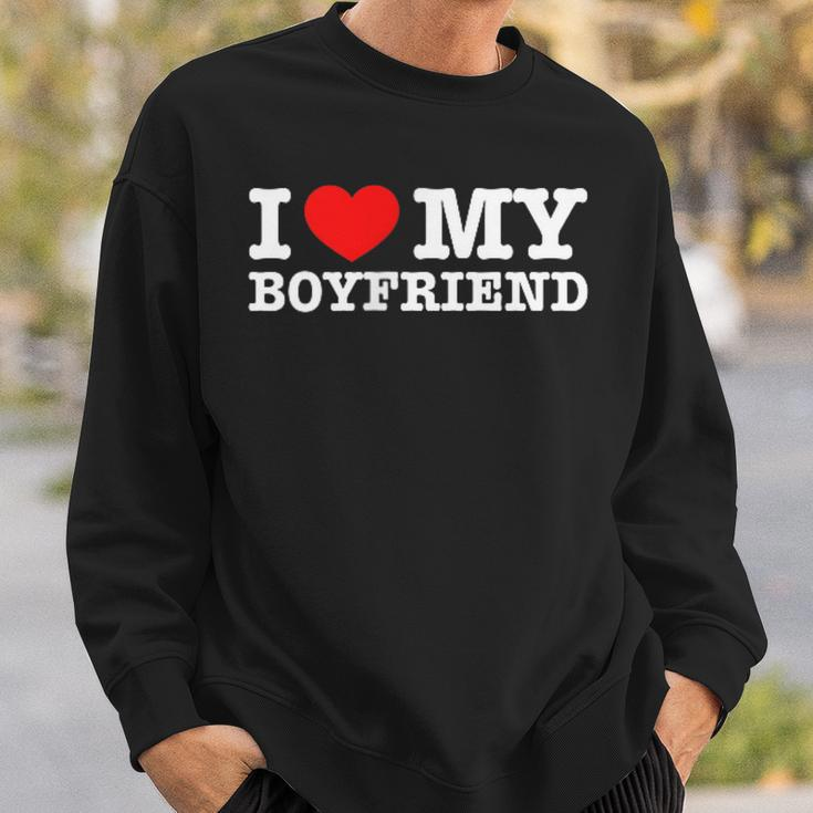 I Love My Boyfriend Pocket Graphic Matching Couples Sweatshirt Gifts for Him