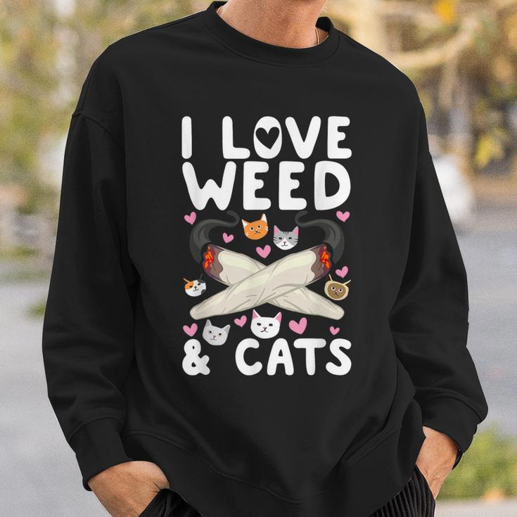 I Love Weed & Cats Cannabis Marijuana Pot Smoker Reefer Sweatshirt Gifts for Him