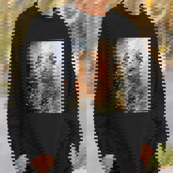 Meerschweinchen Blumen Aquarell Illustration Grafik Sweatshirt Geschenke für Ihn