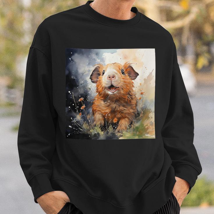 Meerschweinchen Blumen Aquarell Illustration Grafik Sweatshirt Geschenke für Ihn