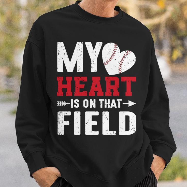 Mein Herz Ist Auf Dem Feld Baseball Papa Sweatshirt Geschenke für Ihn