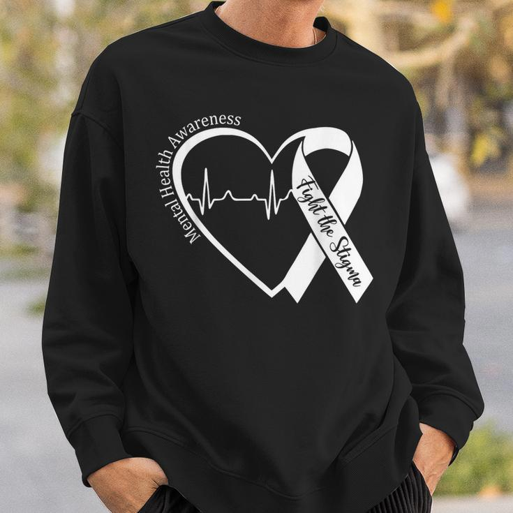 Mental Health Awareness Heart Fight The Stigma Green Ribbon Sweatshirt Gifts for Him