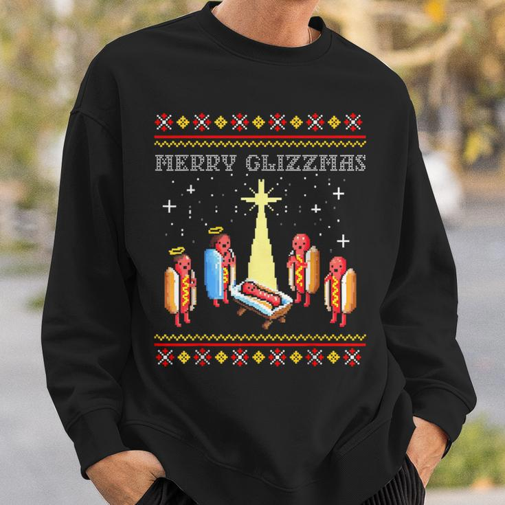 Merry Glizzmas Tacky Merry Christmas Hot Dogs Holiday Sweatshirt Gifts for Him