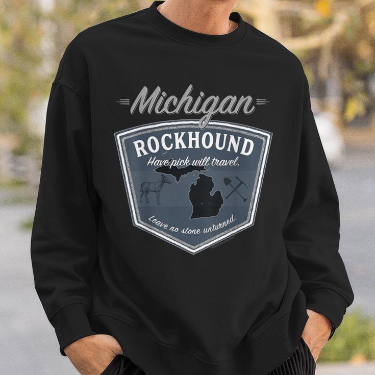 Michigan Rockhound Rock Collector Gear Back Side Print Sweatshirt Gifts for Him