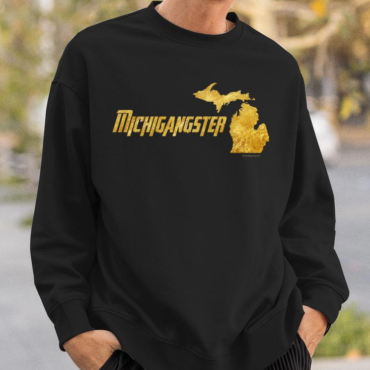 Michigangster Gold Detroit Michigan Midwest Mitten Sweatshirt Gifts for Him