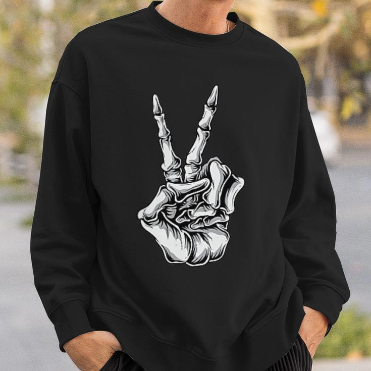 Minimalists Retro Vintage Skeleton Peace Sign Skull Sweatshirt Gifts for Him